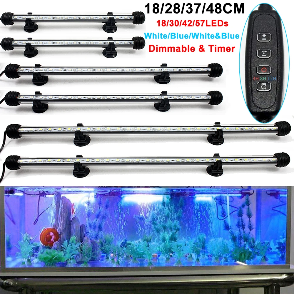 18-48CM LED Aquarium Lights Waterproof Fish Tank Light Dimmable Submersible Lamp with Timer Auto On/Off Underwater Decor 3 Modes