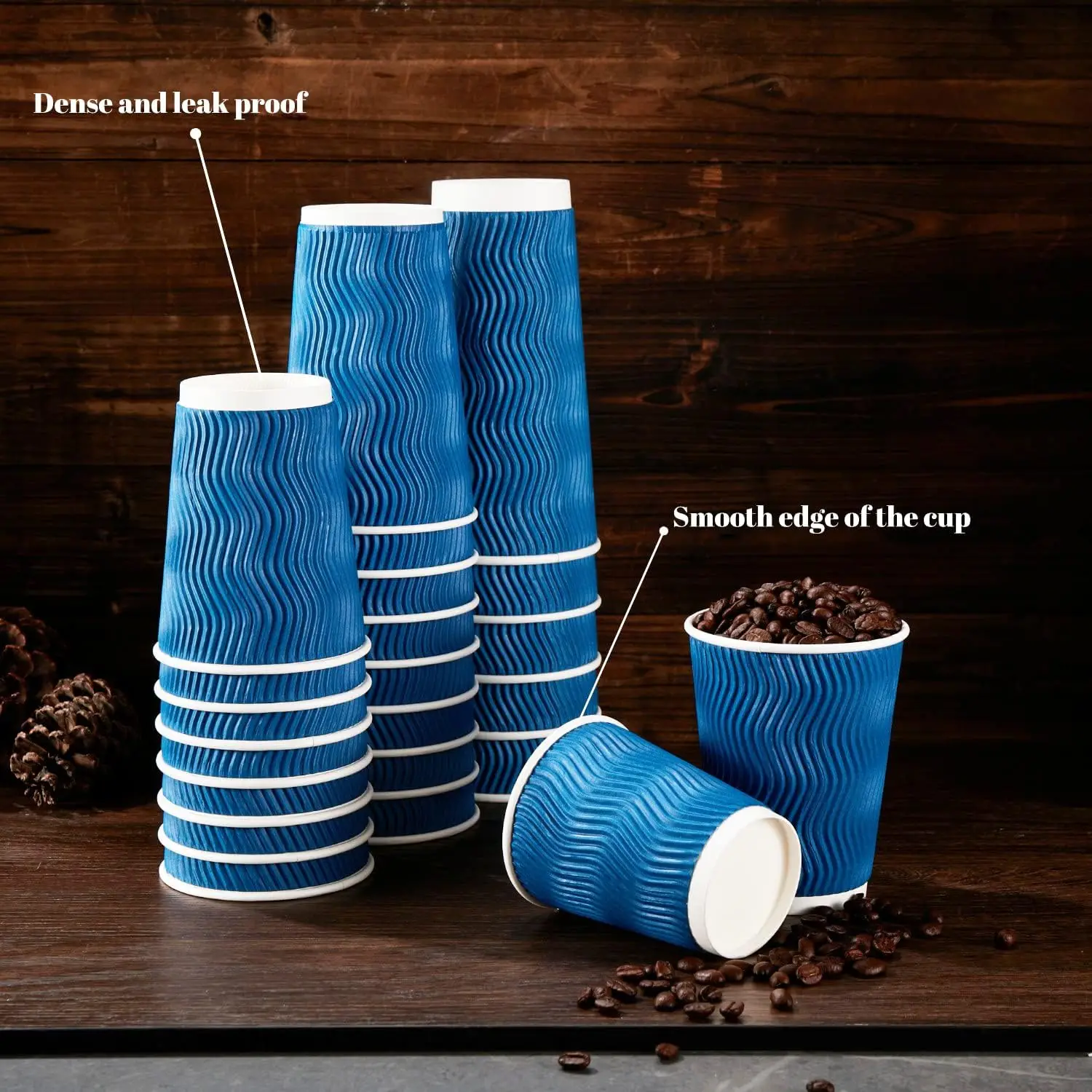 12オンス使い捨て紙製コーヒーカップ、断熱波型クラフトリップ - Wallpaper Coffee And Tea のレビューと価格