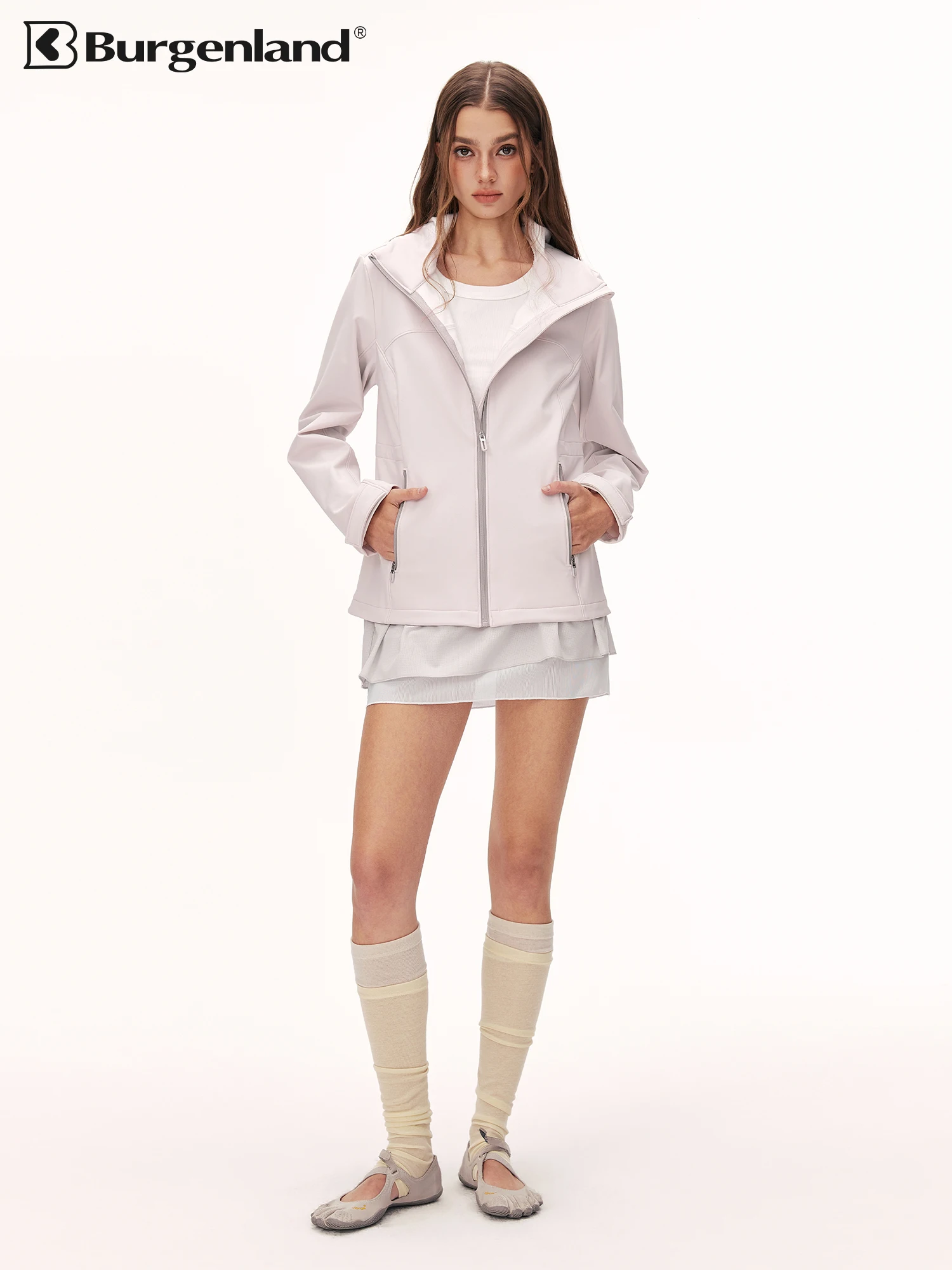 Burgenland Women's Outdoor Windproof Fleece Lined Hooded Jacket Sporty Warm Autumn New Style Climbing Coat Casual Straight Leg