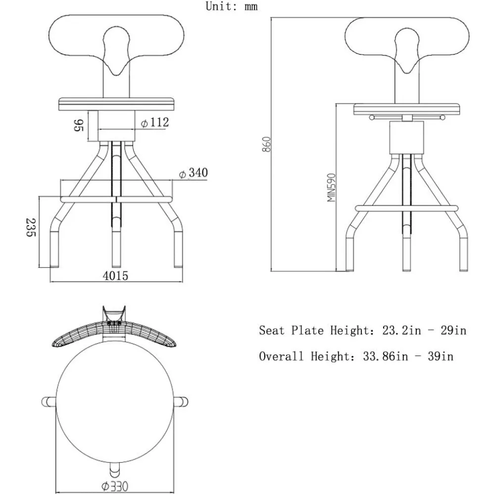 Taburete de bar ajustable vintage industrial con base de hierro fundido, altura de mostrador de cocina, silla giratoria con respaldo