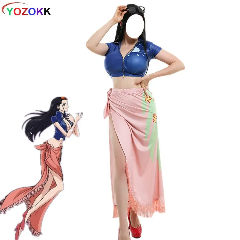 Anime Nico Robin cosplay costume Top and Floral Pattern Wrap Skirt Women Outfit Decorated with Tassel