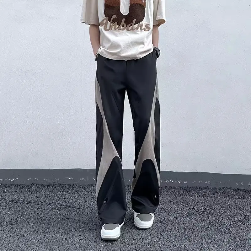 

Fashion Street Sports Style Color Contrast Line Splicing Hollow Design Sense Of Low-Rise Casual Pants Spice Chic With Loose Pant