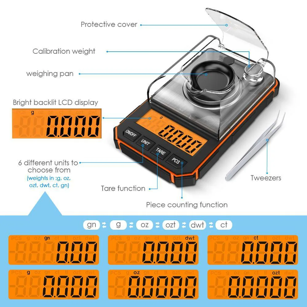 0.001g Digital Scale Portable Mini Precision Professional Pocket Scale Milligram 50g Calibration Weights Tool Batteries Included