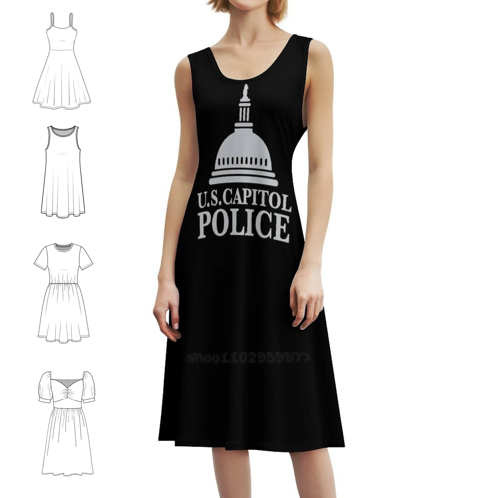 فستان عطلة مثير باللون الرمادي الفاتح لشرطة كابيتول الأمريكية للنساء لحفلات الشاطئ وأعياد الميلاد فستان قصير Artdissent United States Capitol #1