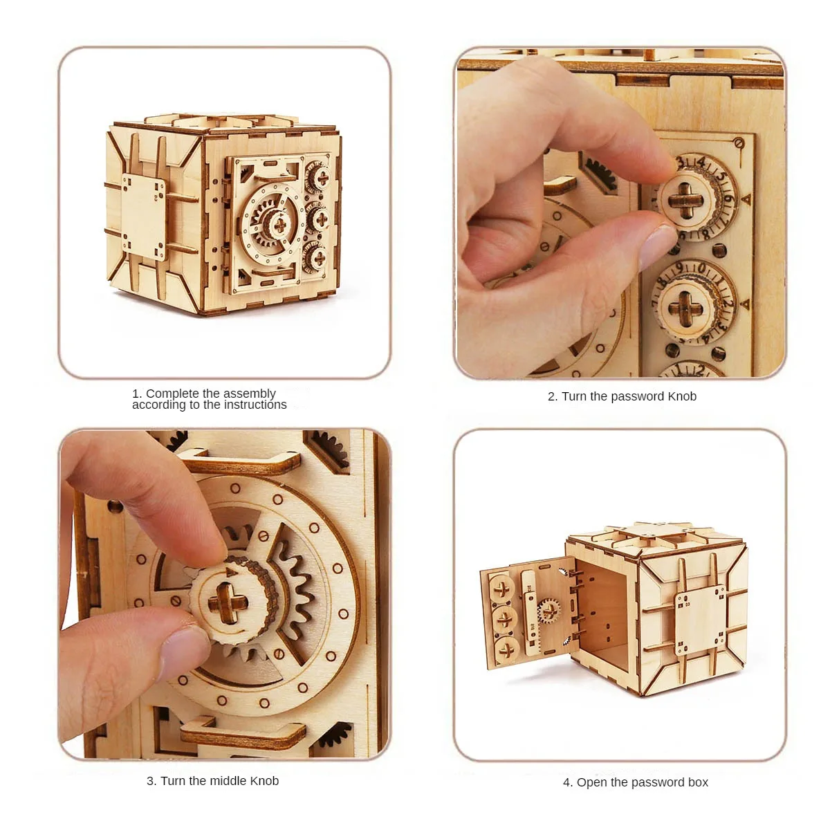 3D Wooden Password Jewelry Box Puzzles Kits Assemble Building Constructor Blocks Models DIY Mechanism Ring Necklace Code Safe