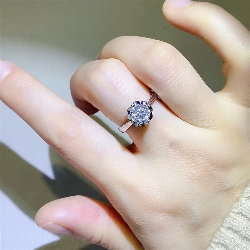 SACE permata GRA cincin Moissanite 1ct bersertifikasi D warna perak murni 925 dengan cincin emas putih 18k untuk wanita perhiasan bagus