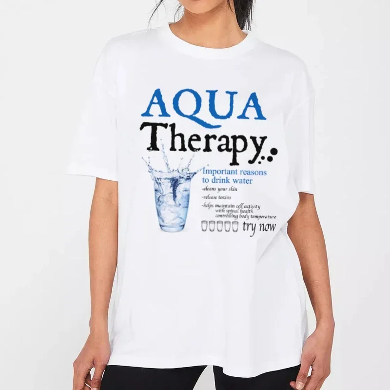 Aqua Therapy Women's Fashion T-Shirts Loose Y2k Aesthetic Streetwear Graphic Tops Cute Stay Hydrated Shirt Self Care Tee Shirt