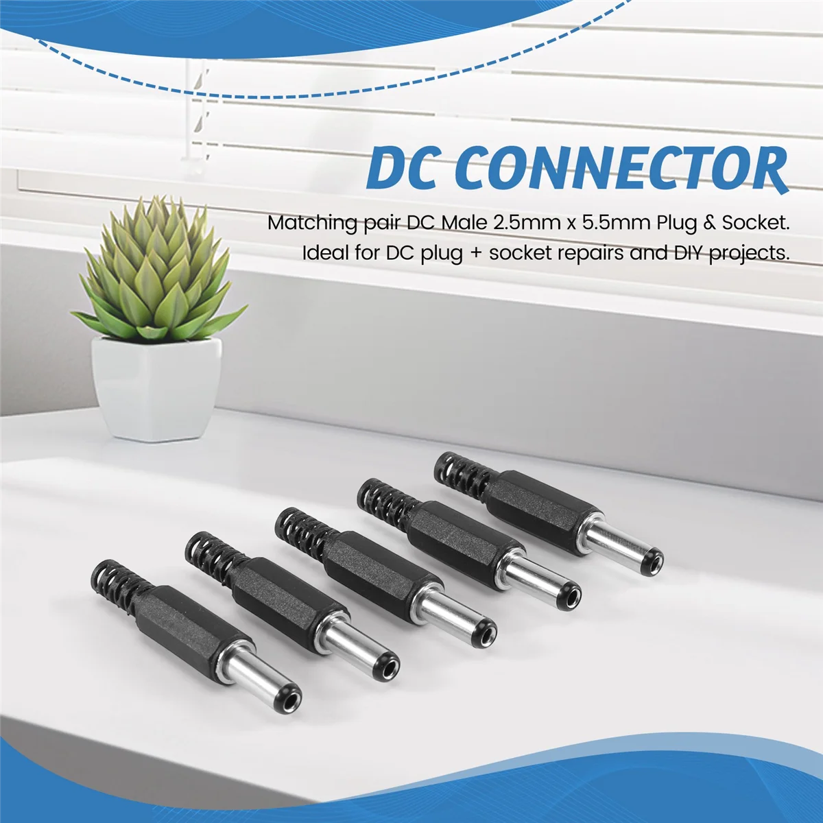 ABFKL 5PCS 5.5mm X 2.5mm Male Jack DC Power Plug Socket Jack Adapter Adaptor Connector