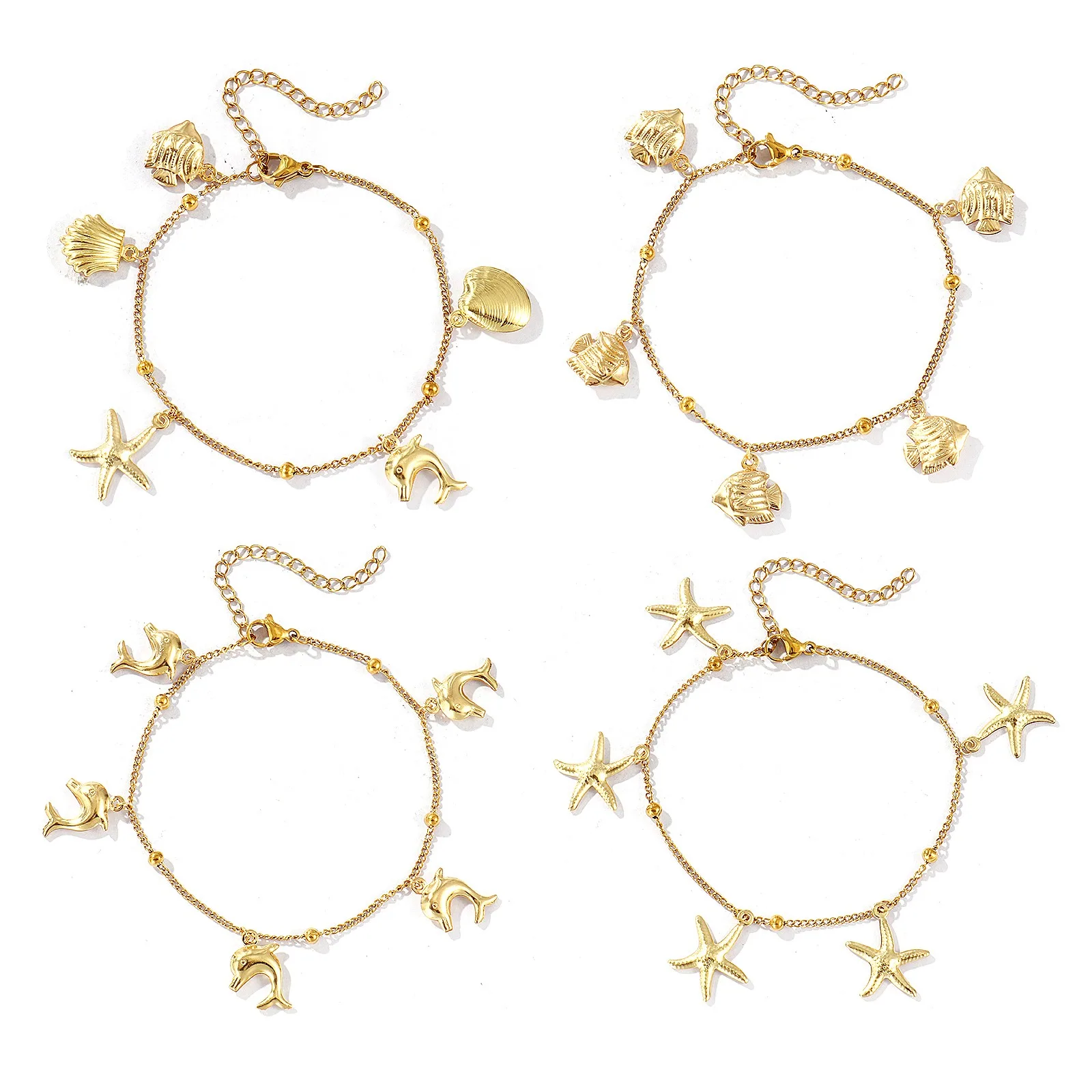 1pc Ocean Stainless Steel Anklet Link Cable Chain Gold Color Anklet Dolphin Shell Anklet Bracelets Women On Foot Summer Jewelry