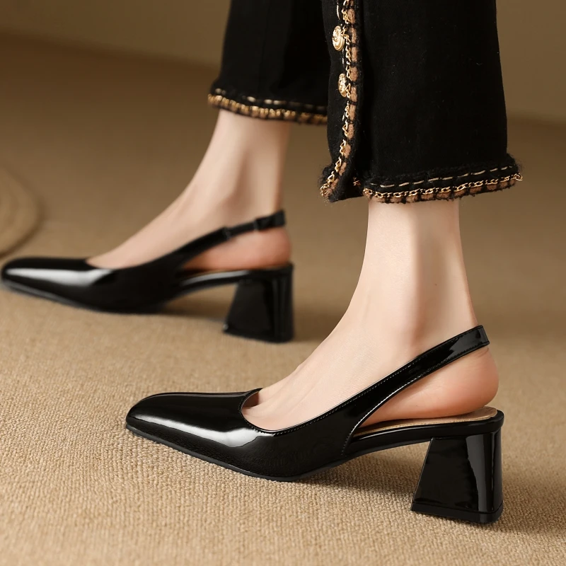 Slingback Sandals Women Summer Shoes Elegant Pink Black Nude Medium Heels Pumps Close Toe Office Party Shoe Female Large Size 45 image 4