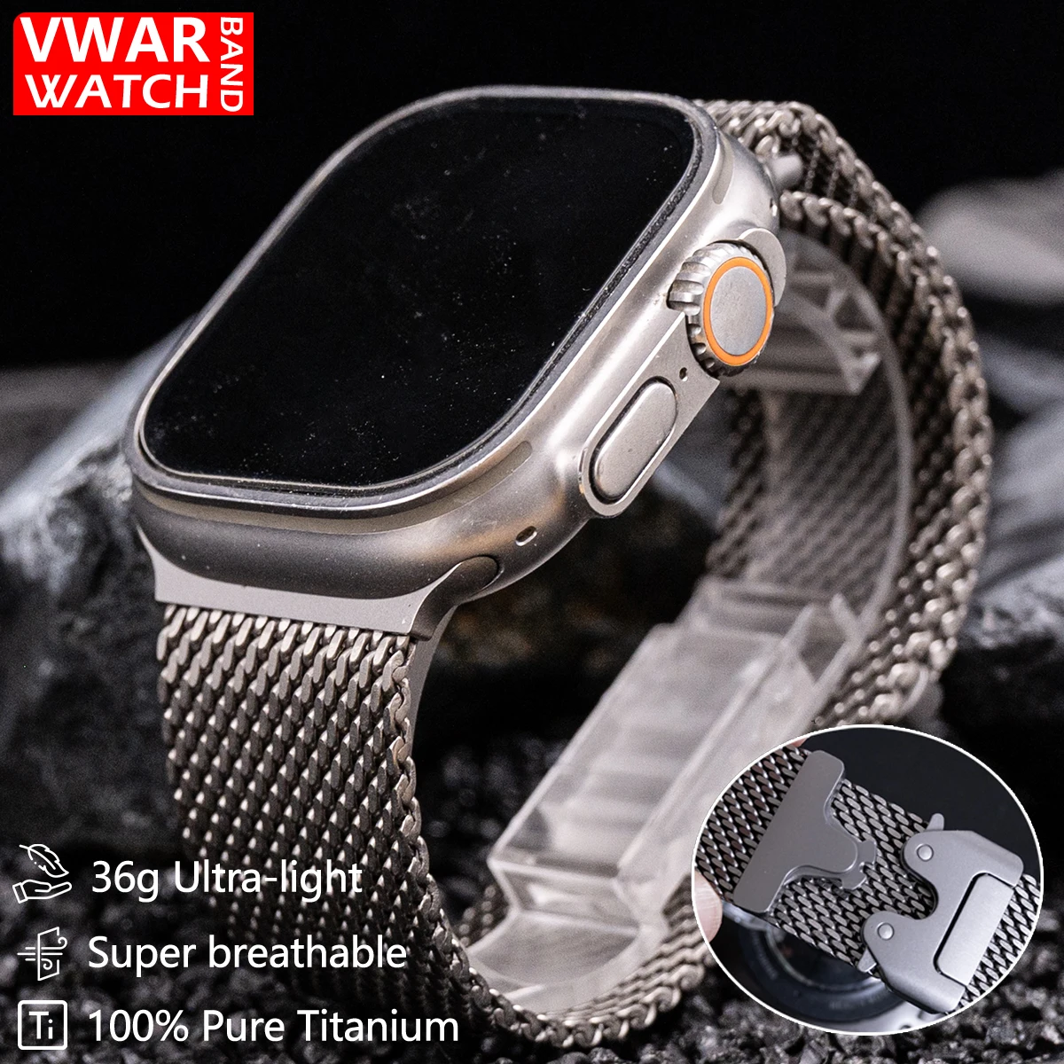 Natural Titanium Band for Apple Watch Ultra 2 49mm Series 10 9 8 7 6 5 Titanium Milanese Loop Strap for IWatch Parachute Buckle