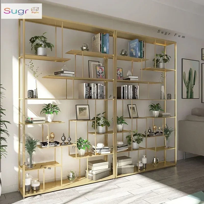 

Floor-to-ceiling wrought iron bookshelf shelf, simple office stainless steel storage rack, living room multi-layer display rack