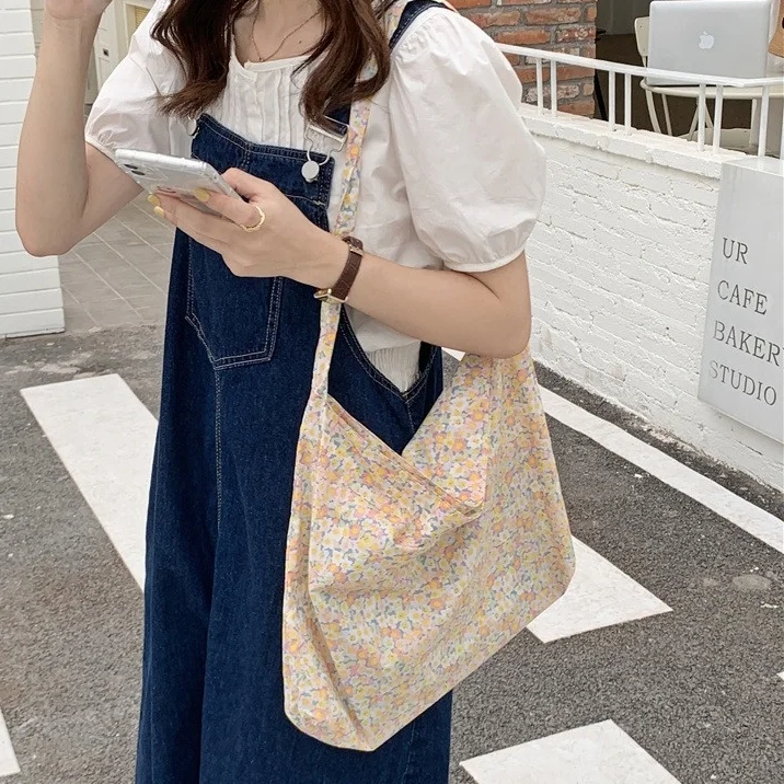 Cotton Cloth Beach Bag Vintage Flora Women Shoulder Bags Large Capacity Ladies Shopping Handbags Summer Girls Flower Casual Tote