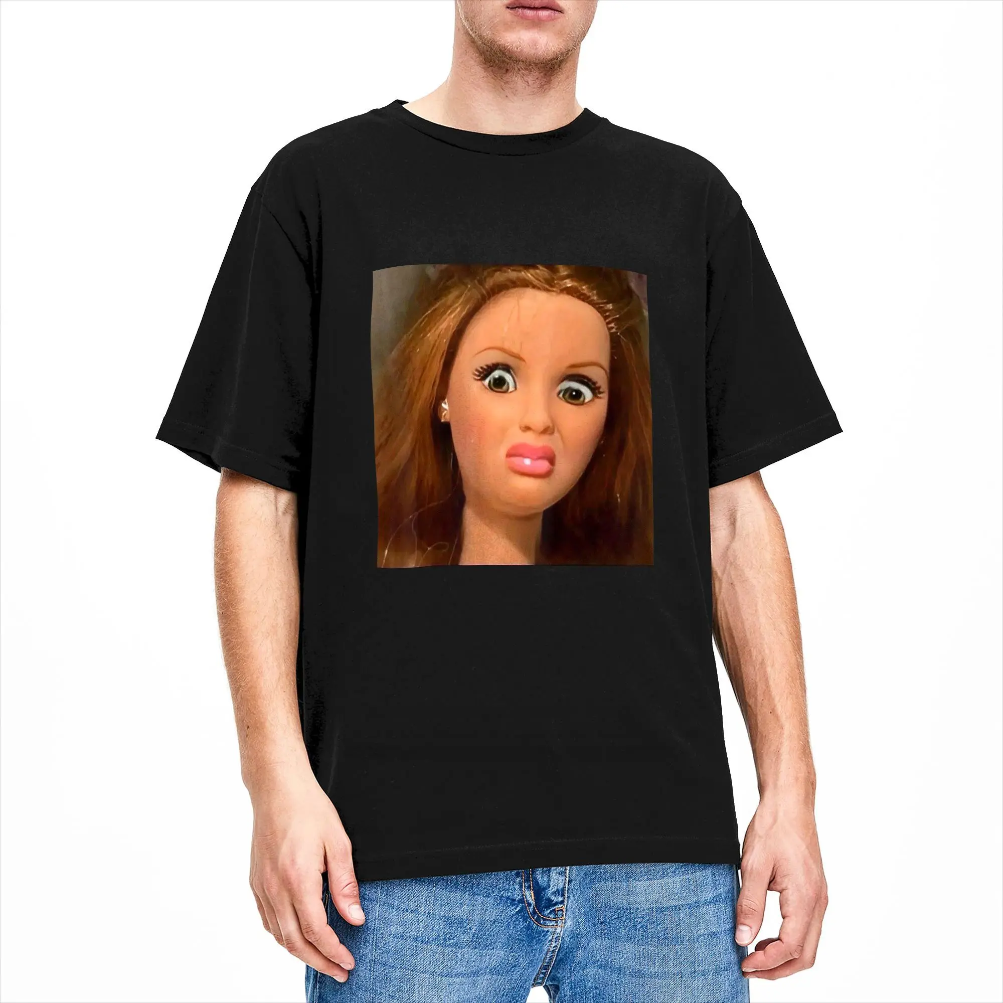 Funny Doll Face Meme Expression Hilarious T Shirts for Men Cotton Vintage T-Shirt O Neck  Tees Short Sleeve Clothes Gift Idea