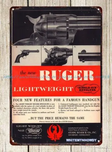 Ruger single six Revolver Guns metal tin sign overhead garage metal poster