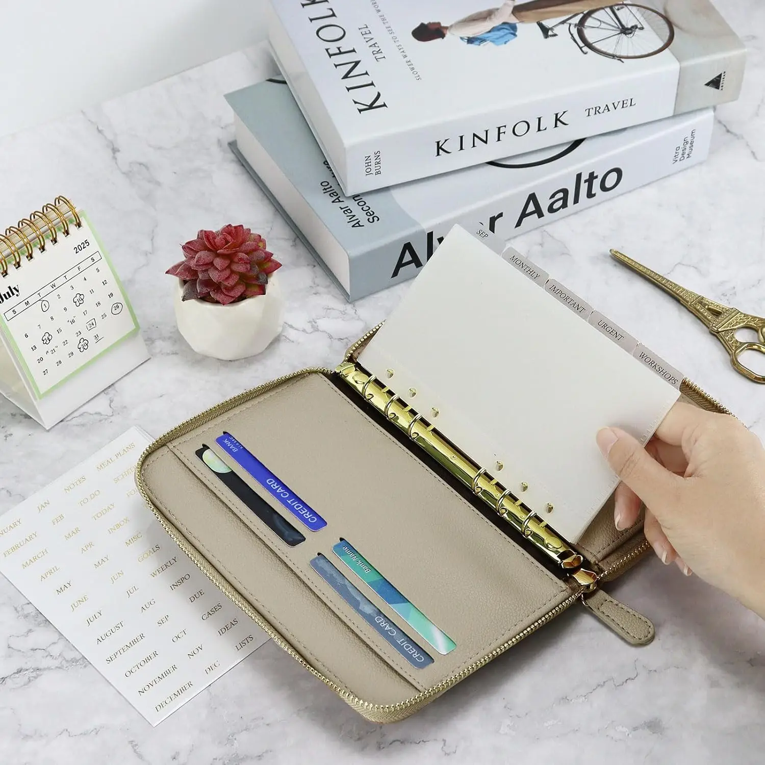 A6 Budget Binder with Cash Envelopes, with Zipper 6 Rings Refillable Money Wallet, 10 Tabbed Cash Envelopes, 3 Sticker Labels