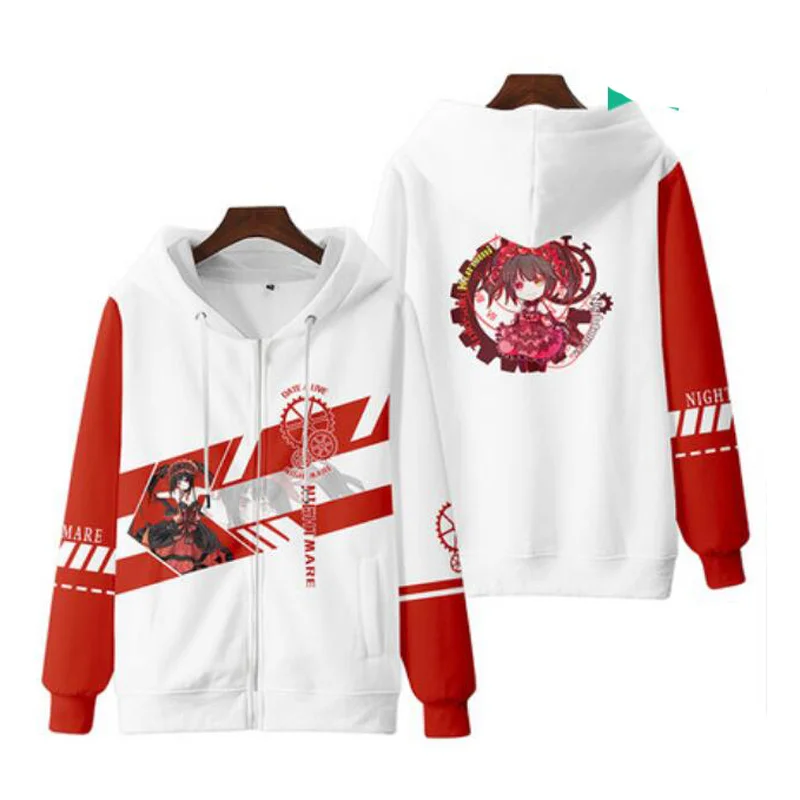 2023 Anime Datum ein lebendes Mädchen Tokisaki Kurumi Albtraum Frauen Männer Reiß verschluss Sweatshirts y2k Harajuku Jungen Mädchen Kinder Jacken Hoodies