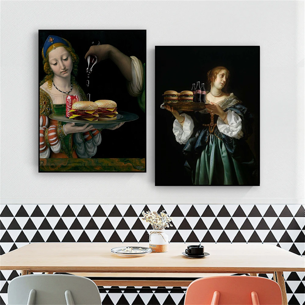 Funny Vintage Altered Art Poster Women Portrait Prints Portrait of Louis XIV Oil Painting Canvas Painting Wall Art Room Decor