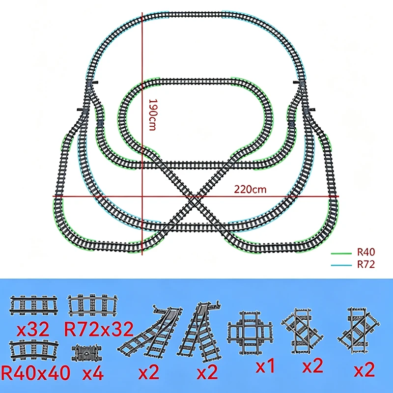 DIY Complex Figure 8 Loop Train Layout Bricks Toys City Train Railway Track MOC Building Blocks Rail Train Compatible With LEGO
