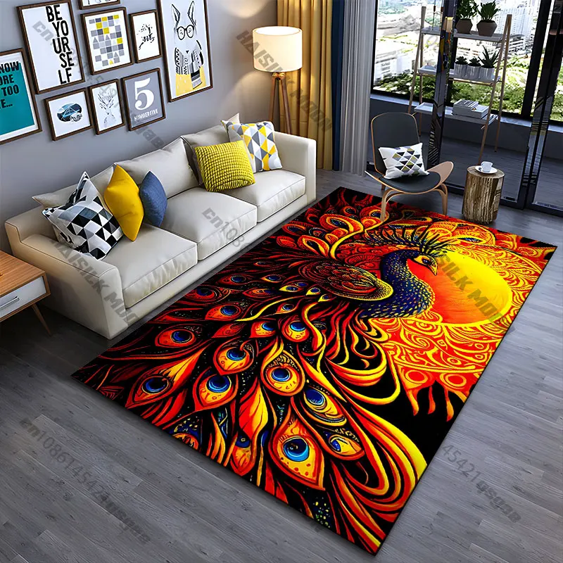 Lebendiger Pfau mit strahlendem Sonnenteppich, Yoga-Wohnzimmer-Dekoration, Krabbelmatte für Kinder, Fußmatte, Teppich, Spielmatte