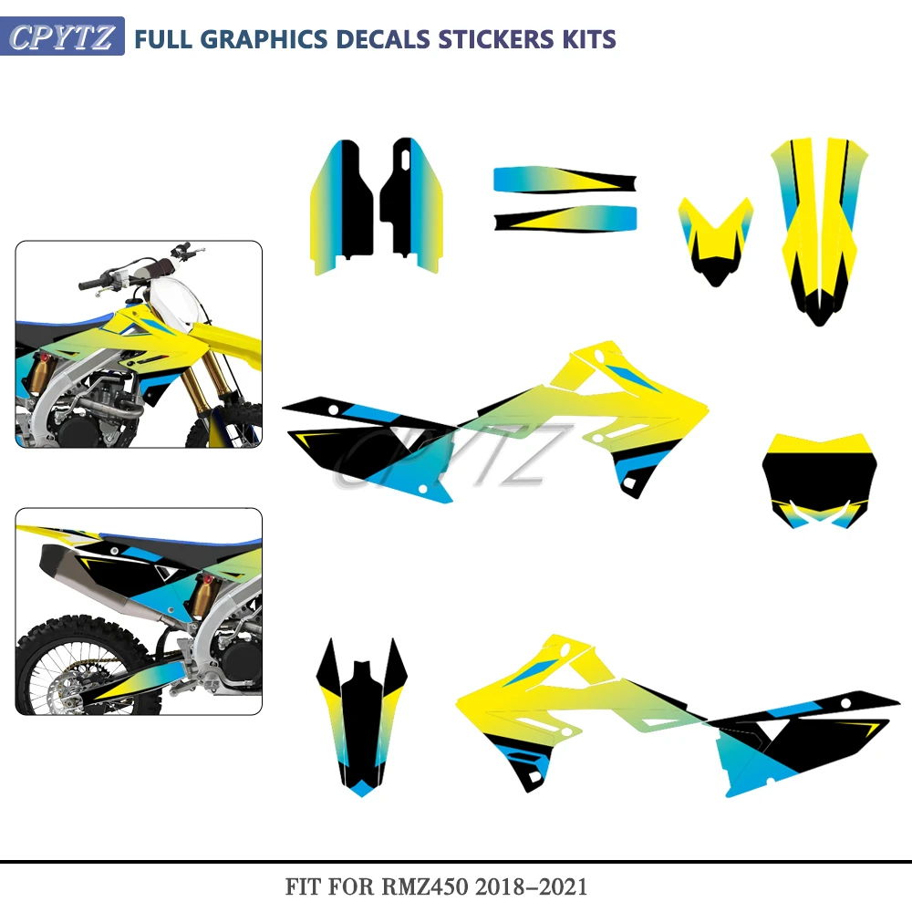 フルセットオートバイグラフィック背景デカールステッカーキット-rmz450-2018-2019-2020-19-22-rmz250-に適合