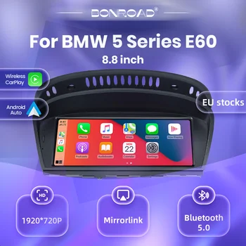 Bonroad 8.8'' 1920*720P Radio Multimedia Inalámbrica con Carplay y Android Auto para Automóvil, Pantalla Táctil Linux para BMW Serie 5 E60, GPS, Navegador, Estéreo 1