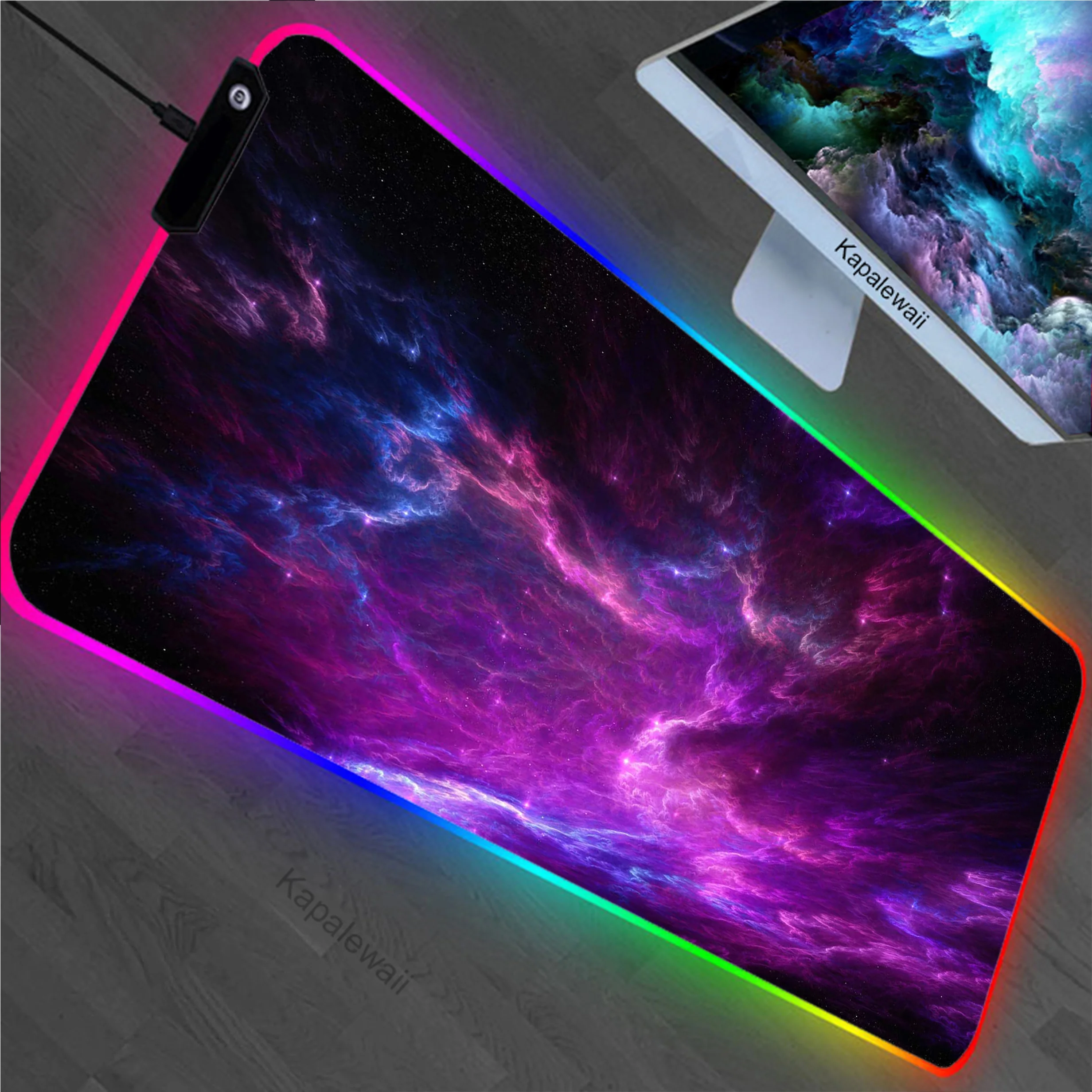 

Purple Star Space RGB LED Large Mouse Pad Pc Gamer Mousepad HD Print Gaming Keyboard Pads Anti-slip Table Carpet Rubber Desk Mat