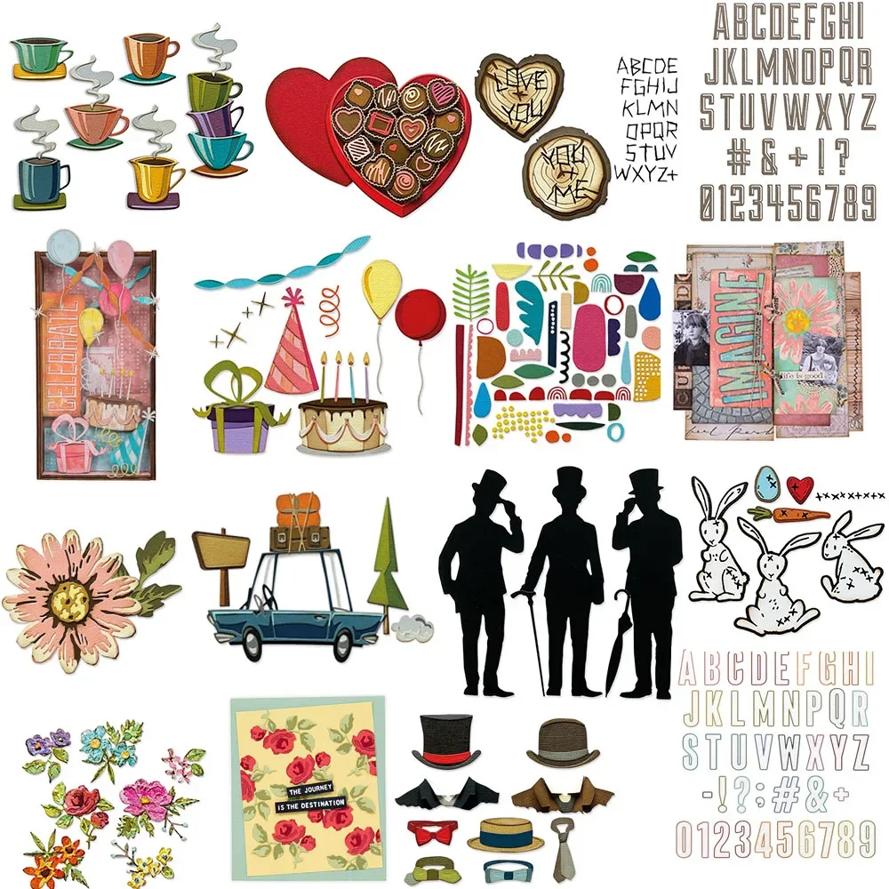 Abstrakte Elemente Kaninchen-Blumen-Stanzformen, Taschenkarte, numerischer Buchstabenprozess wird für die Herstellung von DIY-Scrapbooking-Papierkarten verwendet