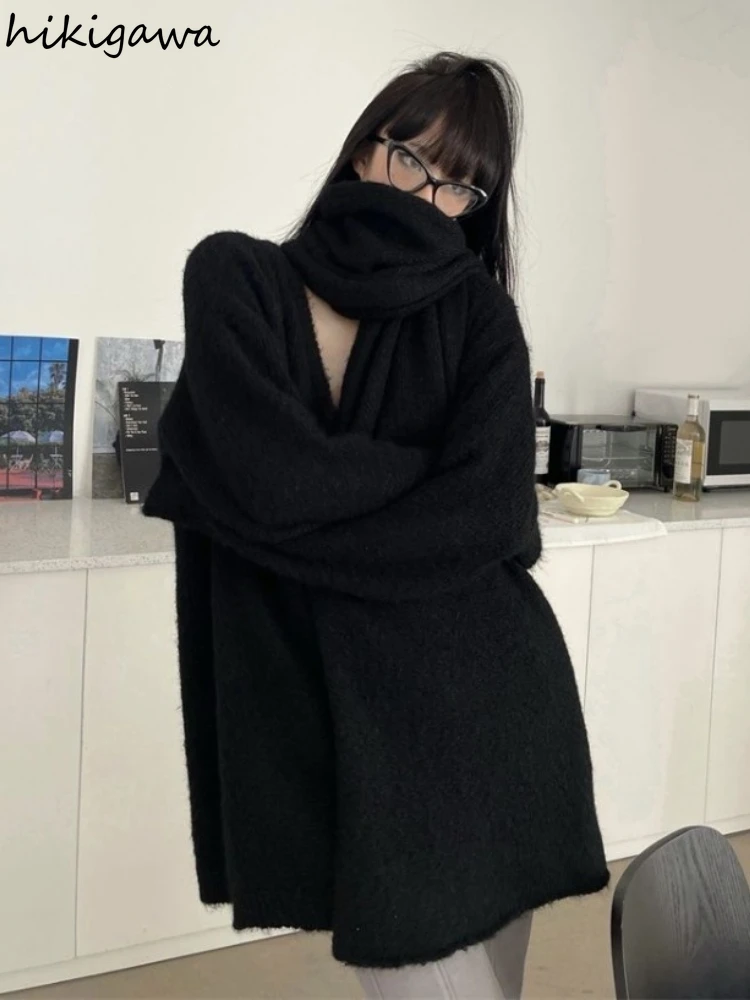 

Пуловеры больших размеров, женская одежда, корейский джемпер Sueter Mujer, мягкий модный вязаный свитер с v-образным вырезом, черный повседневный Pull Femme