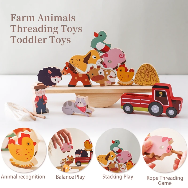 Baby Wooden Threading Toys Frame Animal Wooden Blocks Stacking Balance Montessori Toys For Children Puzzle Educational Toys