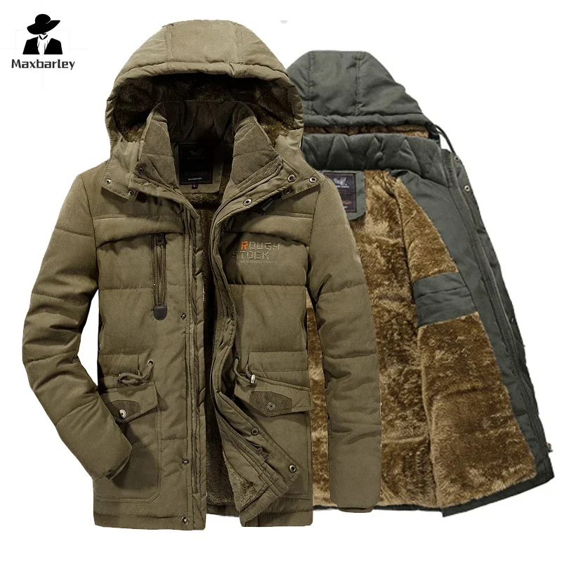 Parka gruesa con capucha para hombre, abrigos de invierno, prendas de vestir impermeables, abrigo cálido, chaquetas casuales, abrigo de piel, abrigo grueso