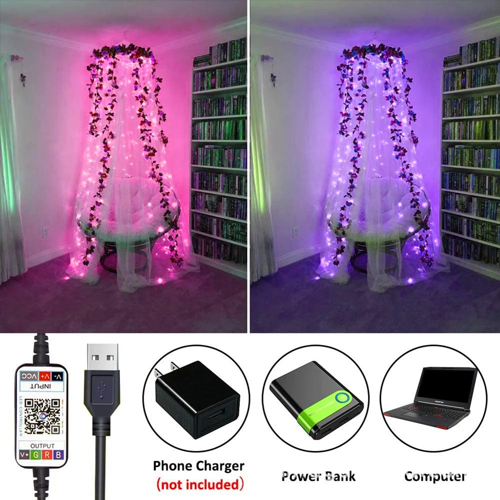 USB Smart Bluetooth Led Copper Wire String Light 5M/10M/20M/30M App Control Christmas Tree Decor New Year Fairy Light Garland