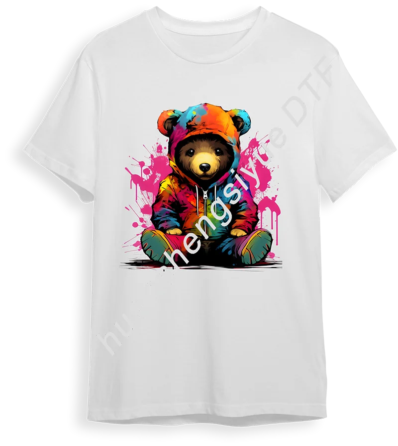 جرافيتي دب مصبوغ رقعة حديدية ، تي-تي-تي-ملابس ذاتية الصنع ، ورق معجون ساخن ، أزياء ips جميلة ، ملابس