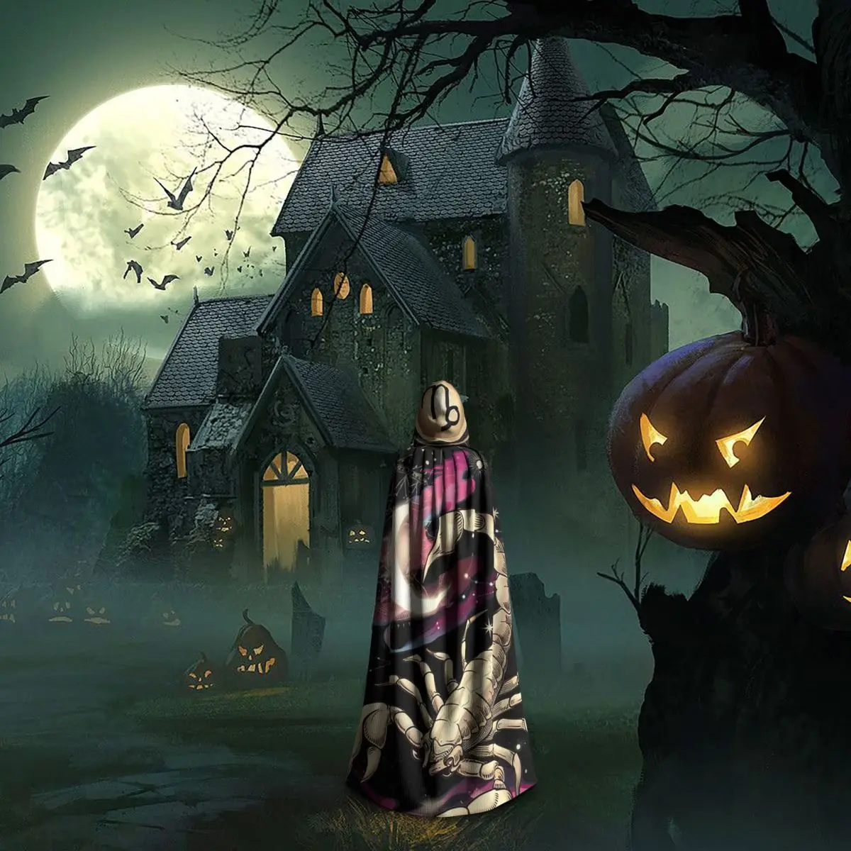 Capa larga con capucha del zodiaco Escorpio disfraz Medieval de bruja capa de Cosplay abrigo de Halloween adulto Unisex