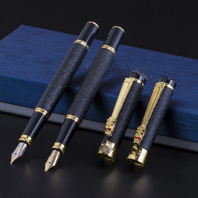 Luxury High Quality Hero Fountain Pen Frosted Black Golden Dragon Iraurita Ink Pen Stationery Office School Supplies New