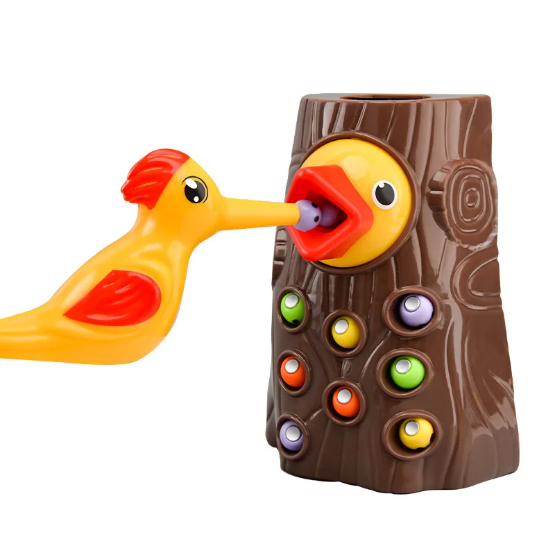 Montessori Toy Woodpecker Magnetic Catch Worm Bugs Small Birds Feeding Game Toys for Children Kids Early Educational Family Toys