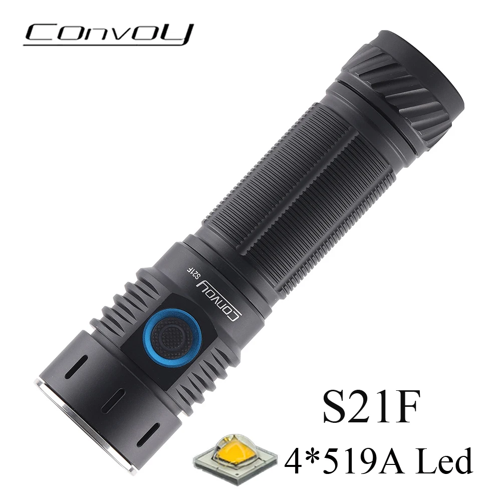 Convoy S21F 519A Flashlight 4*Led High Power Lanterna with 60 Degree TIR Lens 21700 Type-C Rechargeable Torch 2700K to 5700K