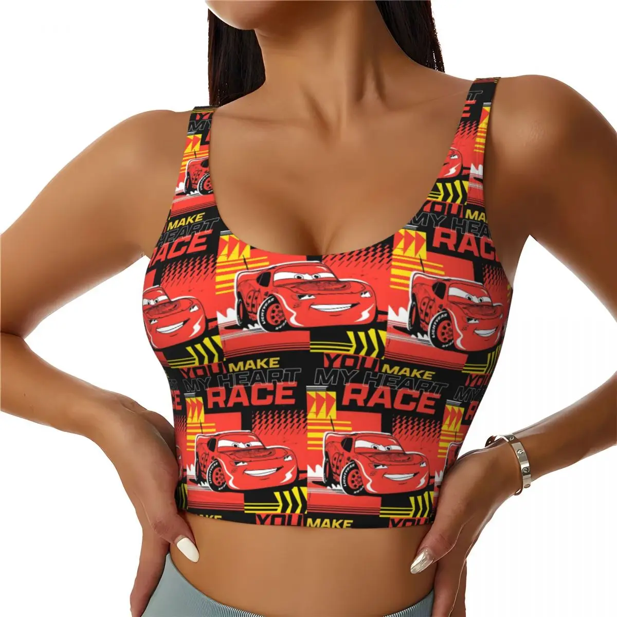 

Женские спортивные бюстгальтеры с молнией McQueen Cars Manga, аниме, ударопрочные укороченные топы на бретелях для тренировок в тренажерном зале и бега
