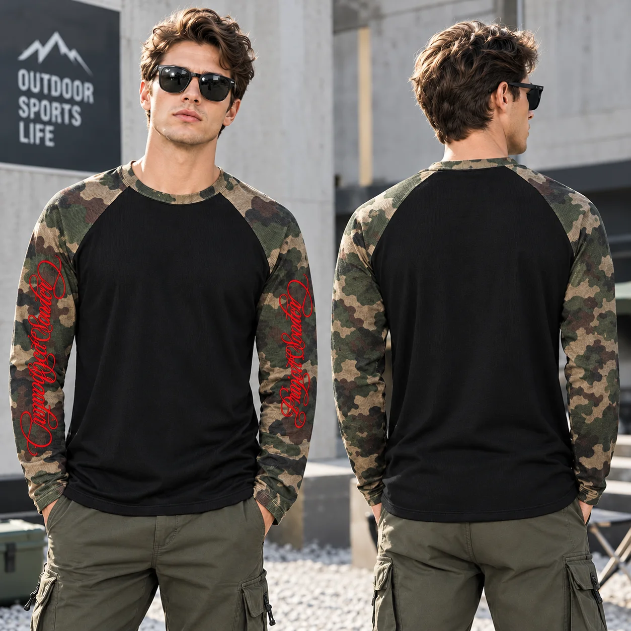 Retro American Round-neck Long-sleeved Tee3D Printed Camouflage CasualSports Shirt Family Matching Parent-child Base Layer Shirt
