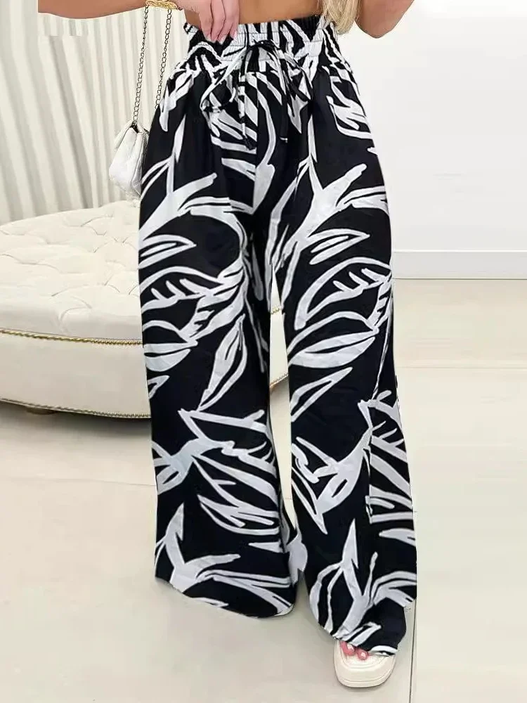 Y2K Trousers Women Fashion 2024 Summer Zebra Print Wide Leg Pants Casual Sexy High Waist pantalons Female Trousers Streetwear