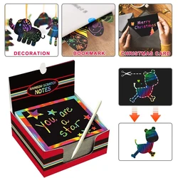 100/10pcs Rainbow Scratch Mini Notes Paper Pad Cards With 2 Stylus 2 Drawing Stencil Children Kids Draw Painting Toys Craft Gift