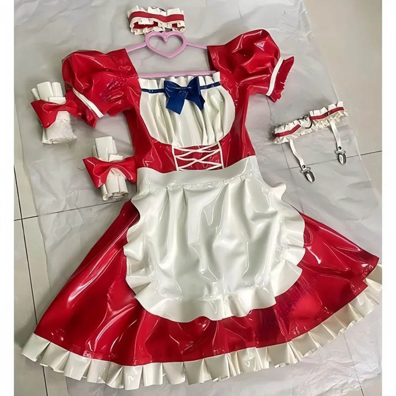

Women'S Latex Dress Set Lolita Skirt With Apron