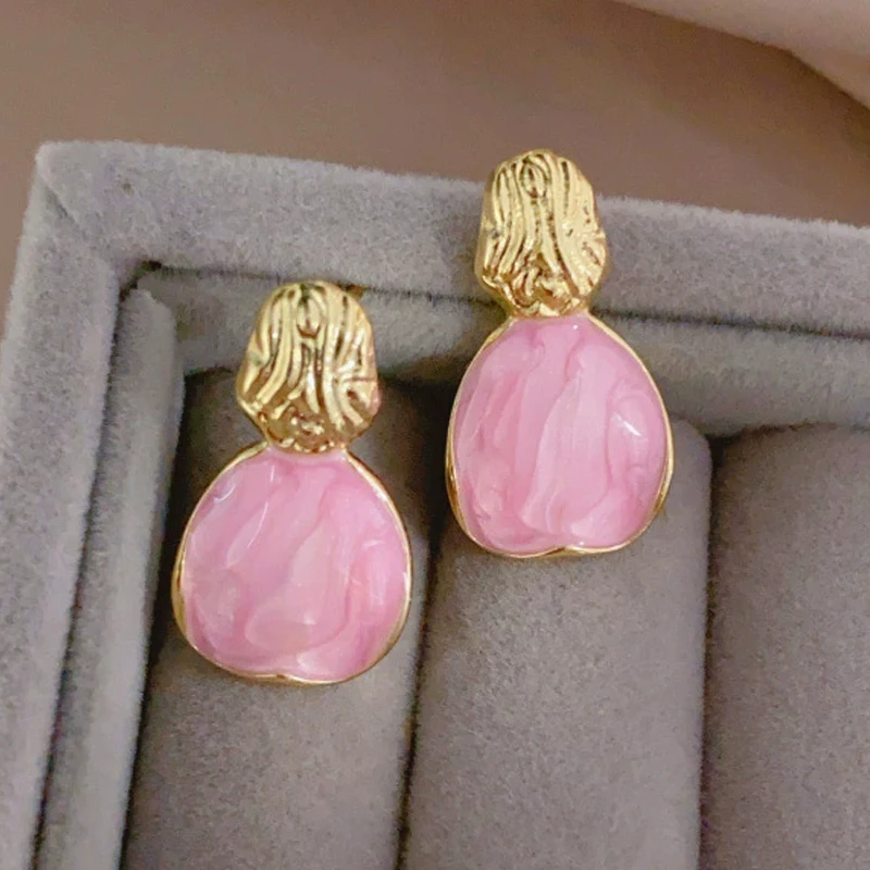 الوردي المينا قطاع النفط استرخى أقراط للنساء الذهبي المعادن غير النظامية هندسية شخصية إسقاط أقراط مجوهرات الحفلات هدية #4