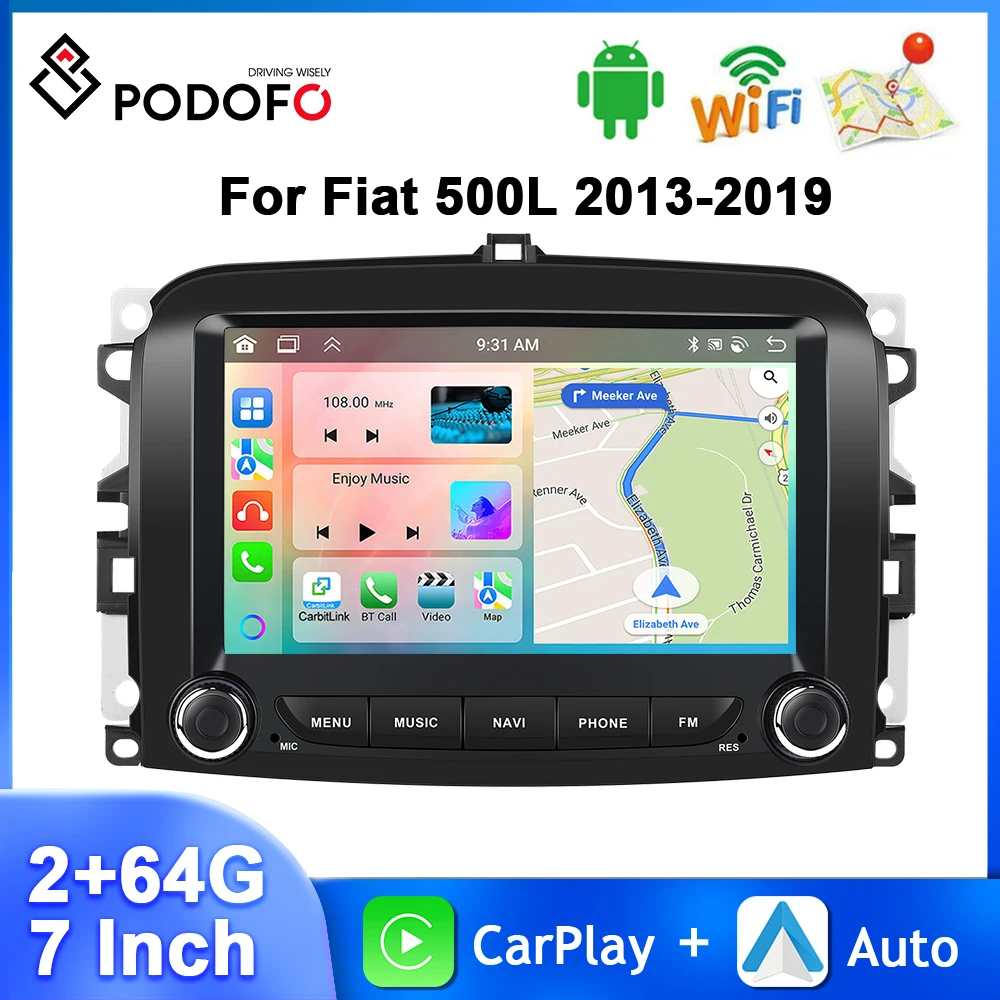 

Podofo 2Din 2+64G Car Radio For Fiat 500L 2013-2019 7'' Multimedia Player GPS Navigation Carplay Android Auto WIFI BT Car Audio