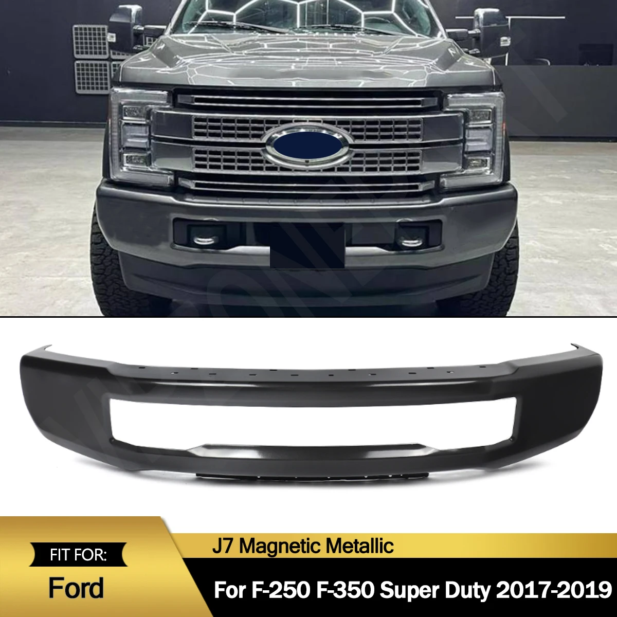 Magickit Front Bumper Face Cover W/o Fog Lights Hole Modified For Ford F250 F350 F450 Super Duty Magnetic J7 Front Bumper Guard