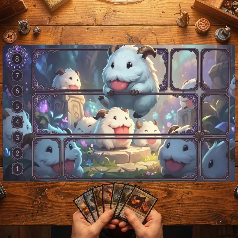 TCG Playmat Forest Poro Creature Art Frame Zones 35X60CM Magic Card Battle Mat Non‑Slip Durable Stitched Edge Tabletop Playmat