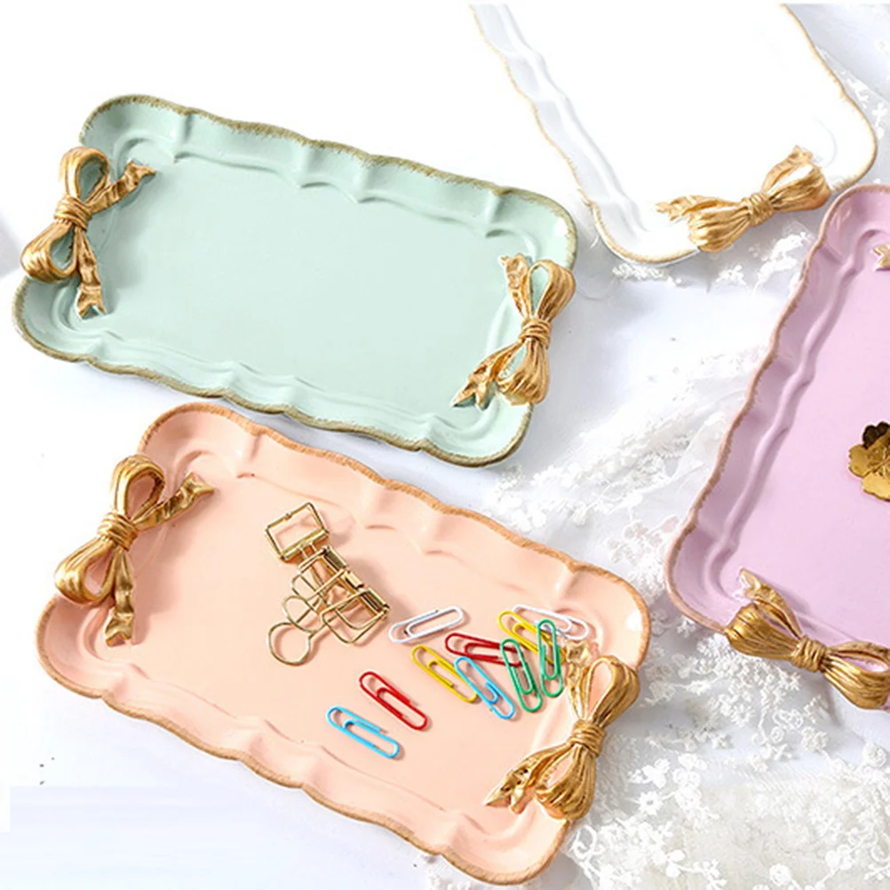 Sweet Dessert Tray Resin Retro Bowknot Design Jewelry Holder Plate Macaron Decor Gift For Valentine Birthday