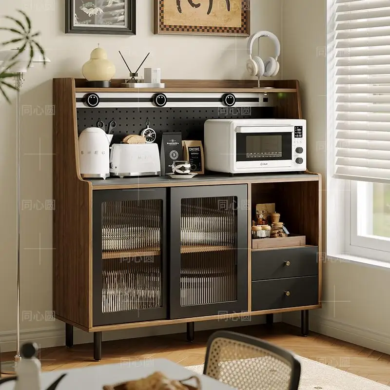 

All solid wood dining side cabinet, wall side locker, coffee bar integrated living room storage cabinet, retro