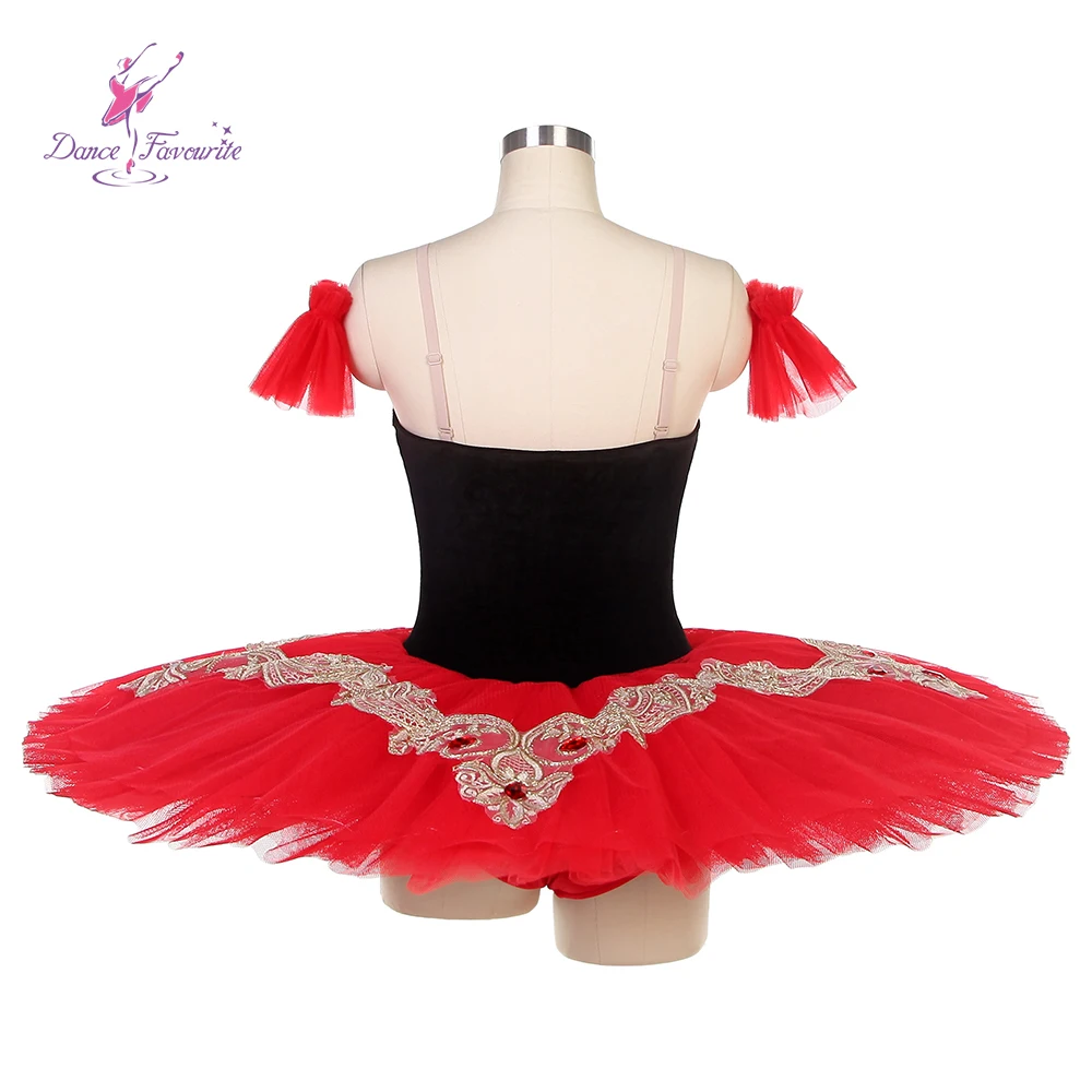 Dance Favourite Ballet Tutus BLL124 Black bodice with red tulle tutu gold applique Stage performance pre-professional tutu