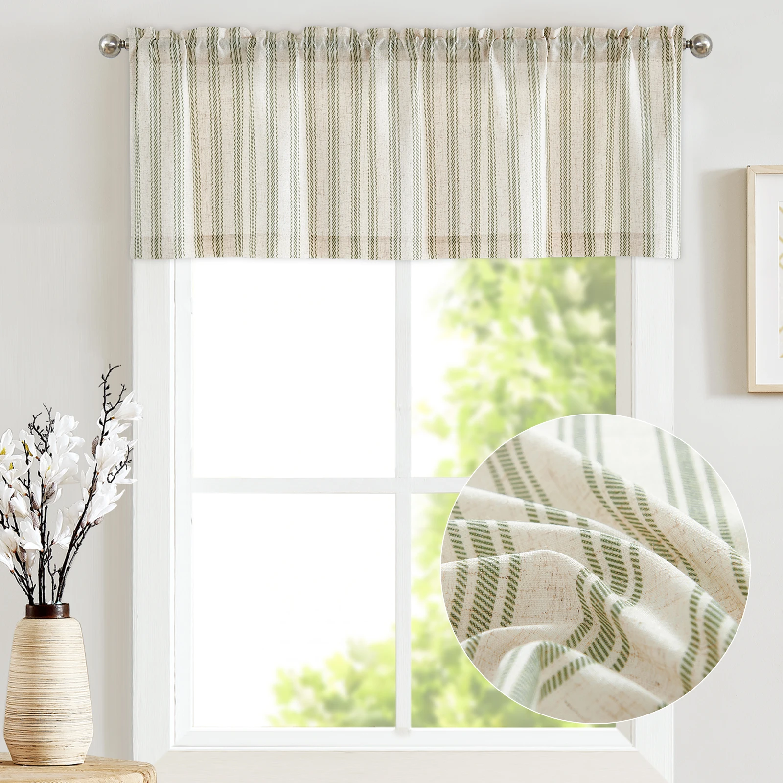 JINCHAN Striped Valance Window Treatment Linen Valance for Windows Small Window Valance Farmhouse Valance Curtain Light Filterin